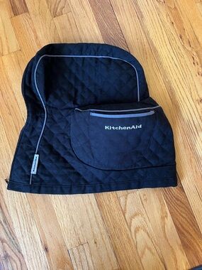 KitchenAid Black Quilted Mixer Cover with Gray Piping